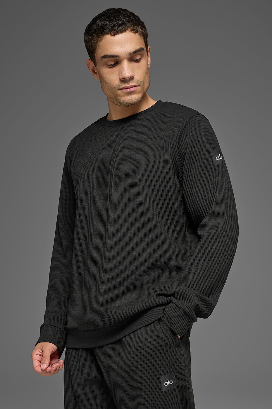 Waffle Lounge Long Sleeve Crew - Black--3