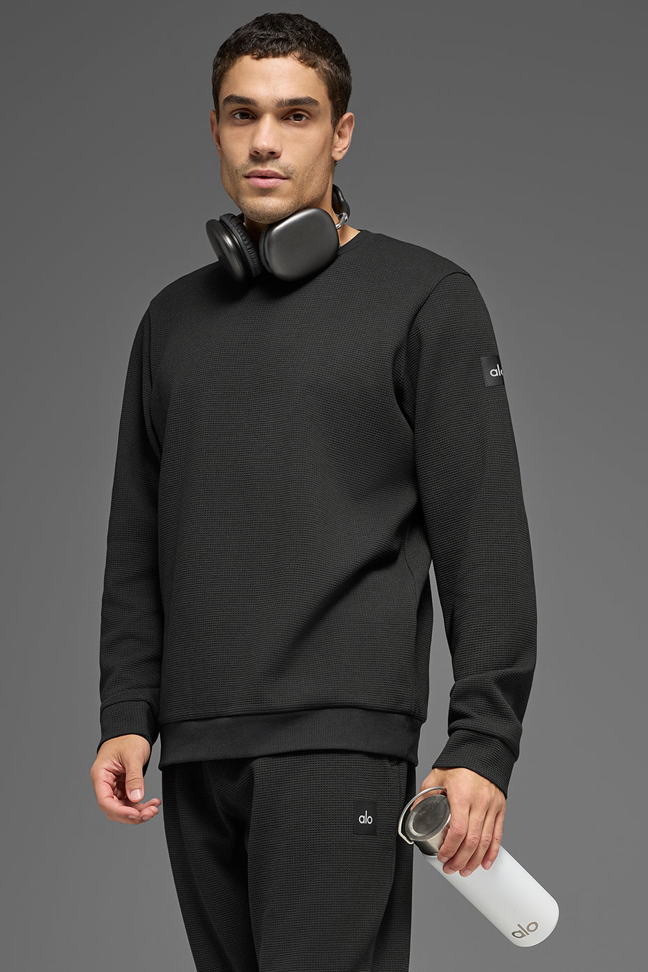 Waffle Lounge Long Sleeve Crew - Black--2