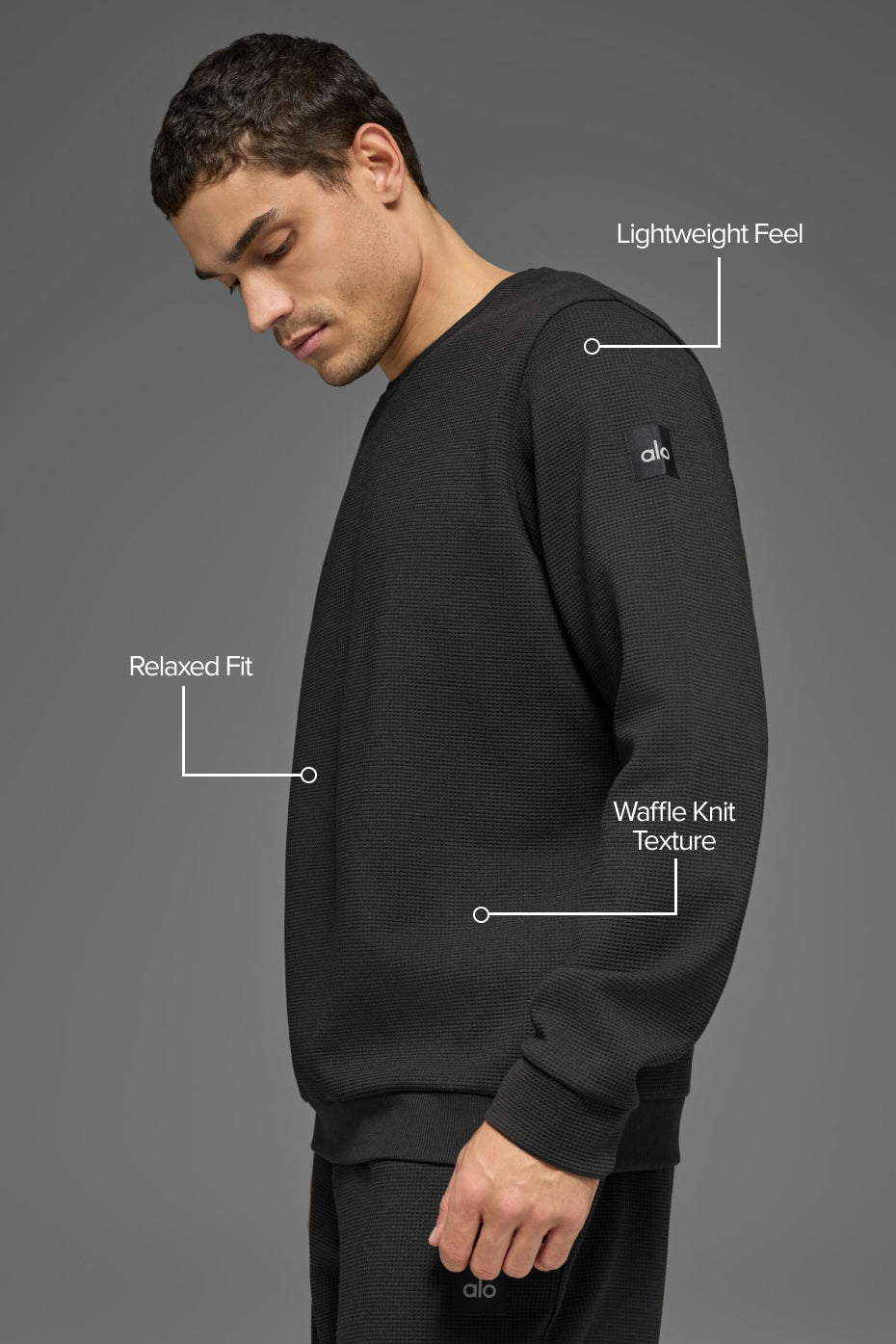 Waffle Lounge Long Sleeve Crew - Black--1