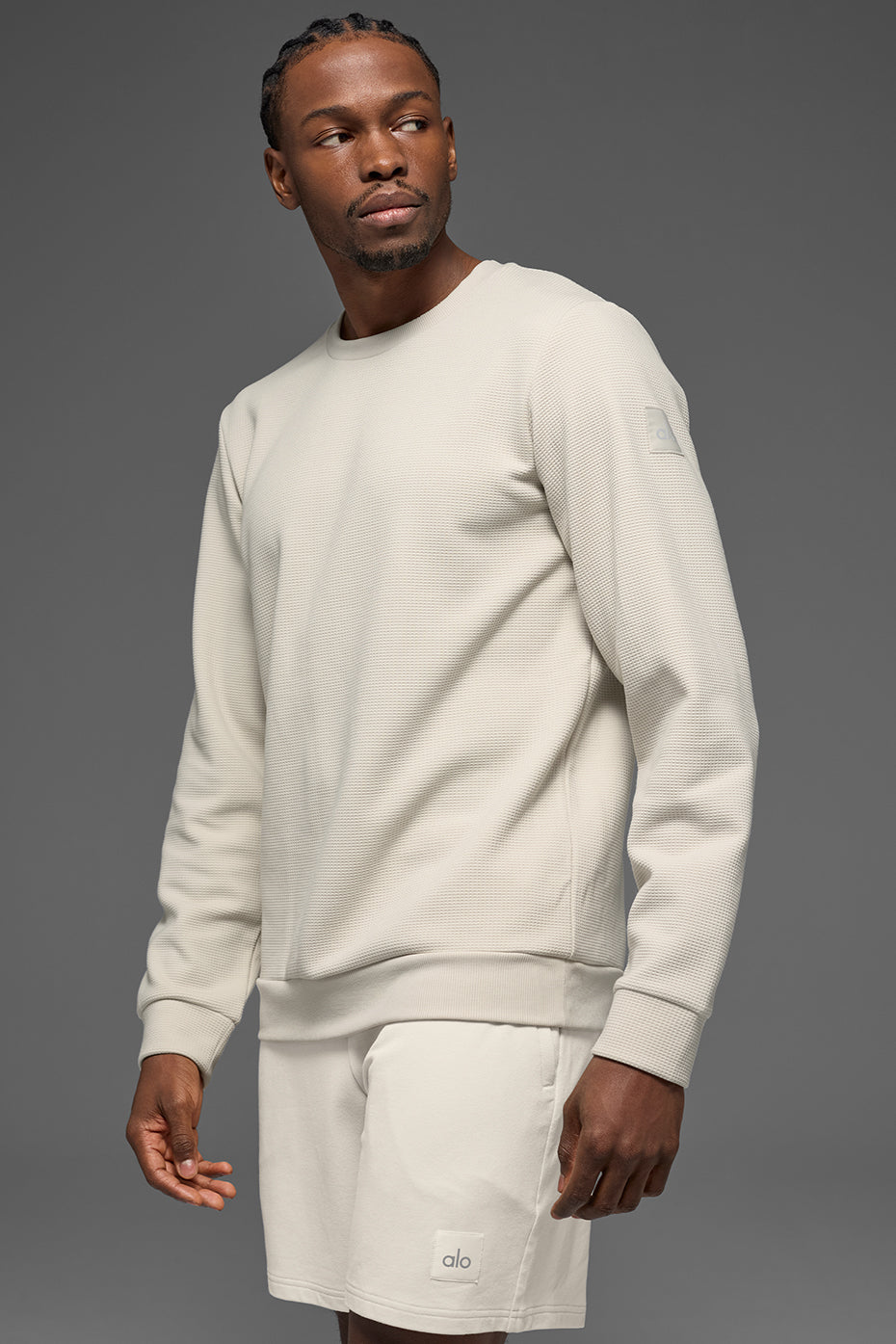 Waffle Lounge Long Sleeve Crew - Bone--0