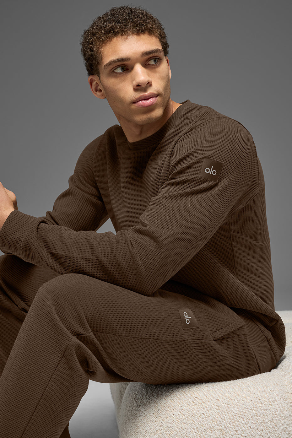Waffle Lounge Long Sleeve Crew - Espresso--4