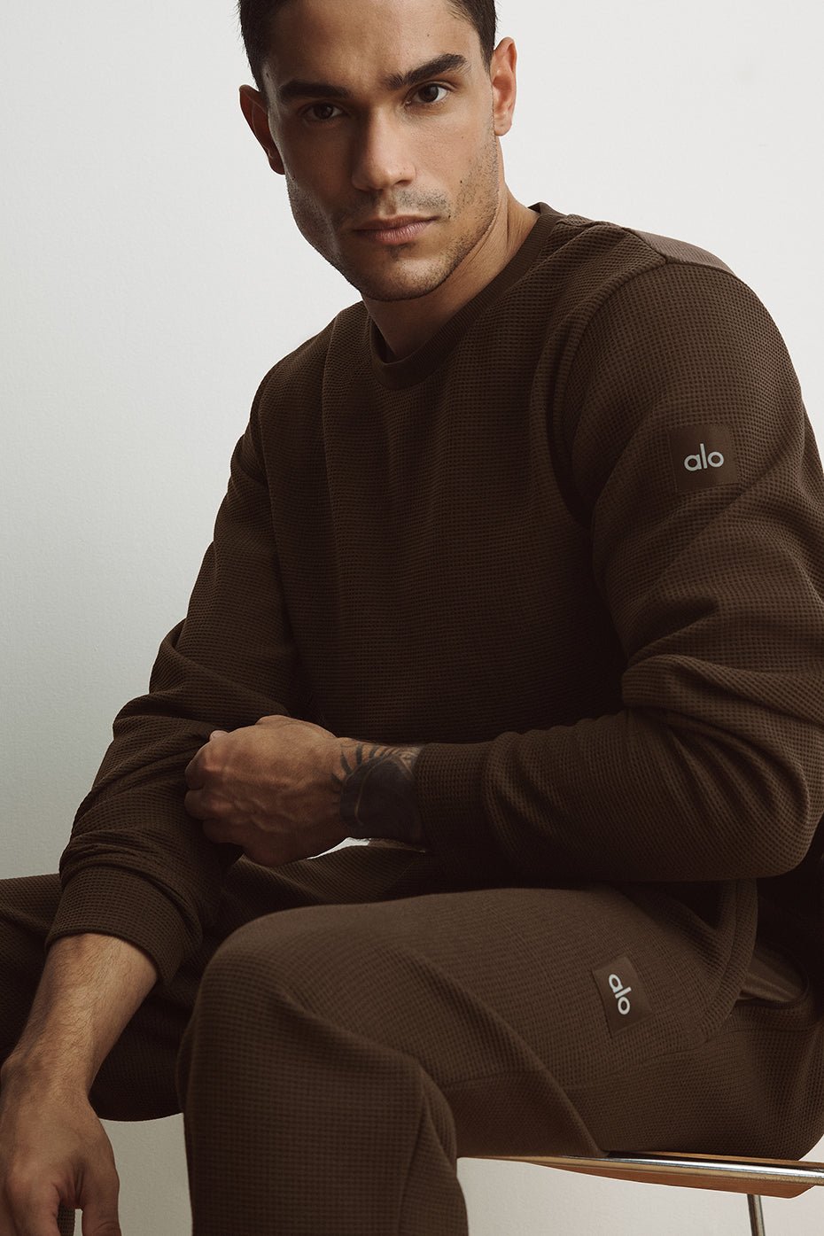 Waffle Lounge Long Sleeve Crew - Espresso--0
