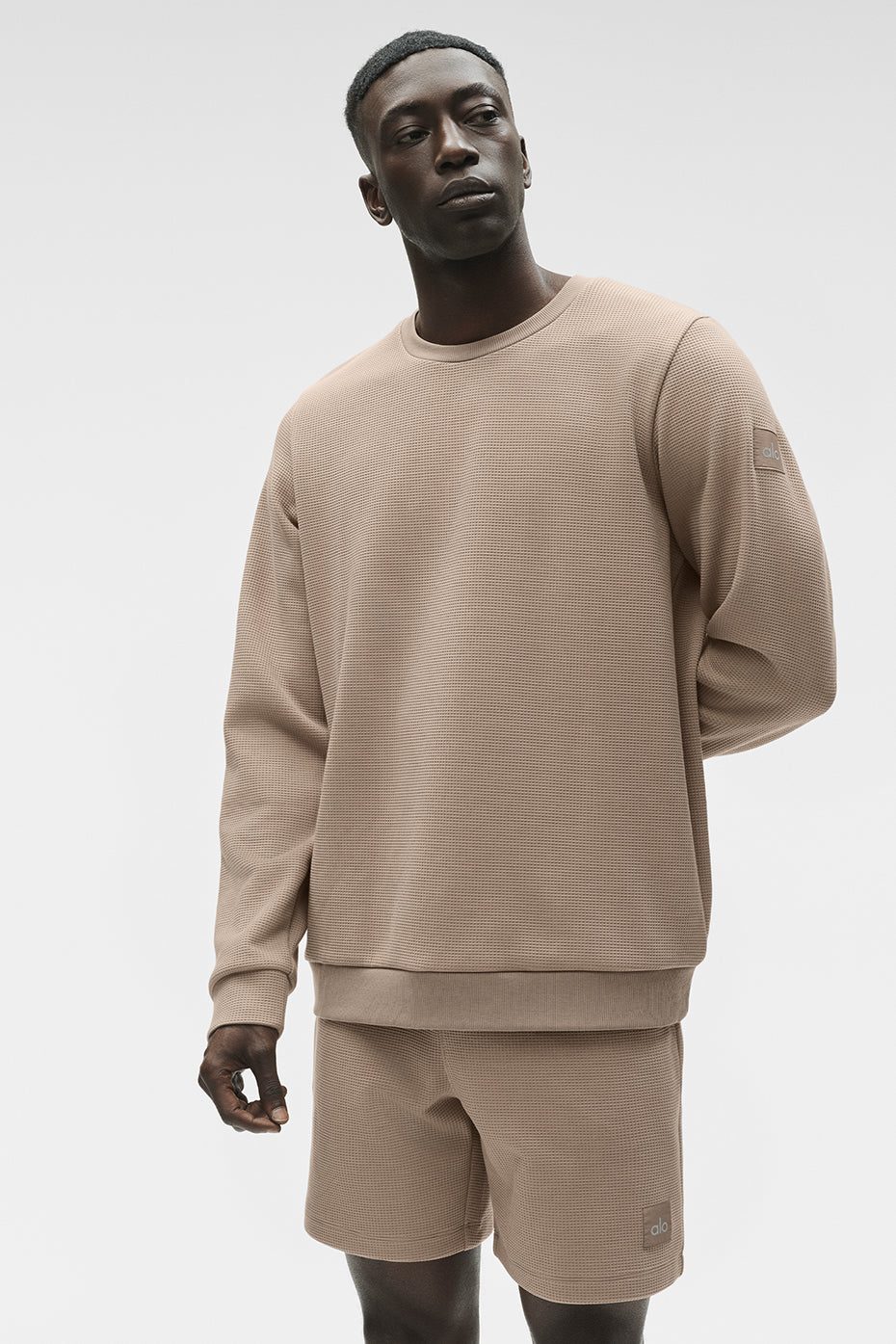 Waffle Lounge Long Sleeve Crew - Gravel--3