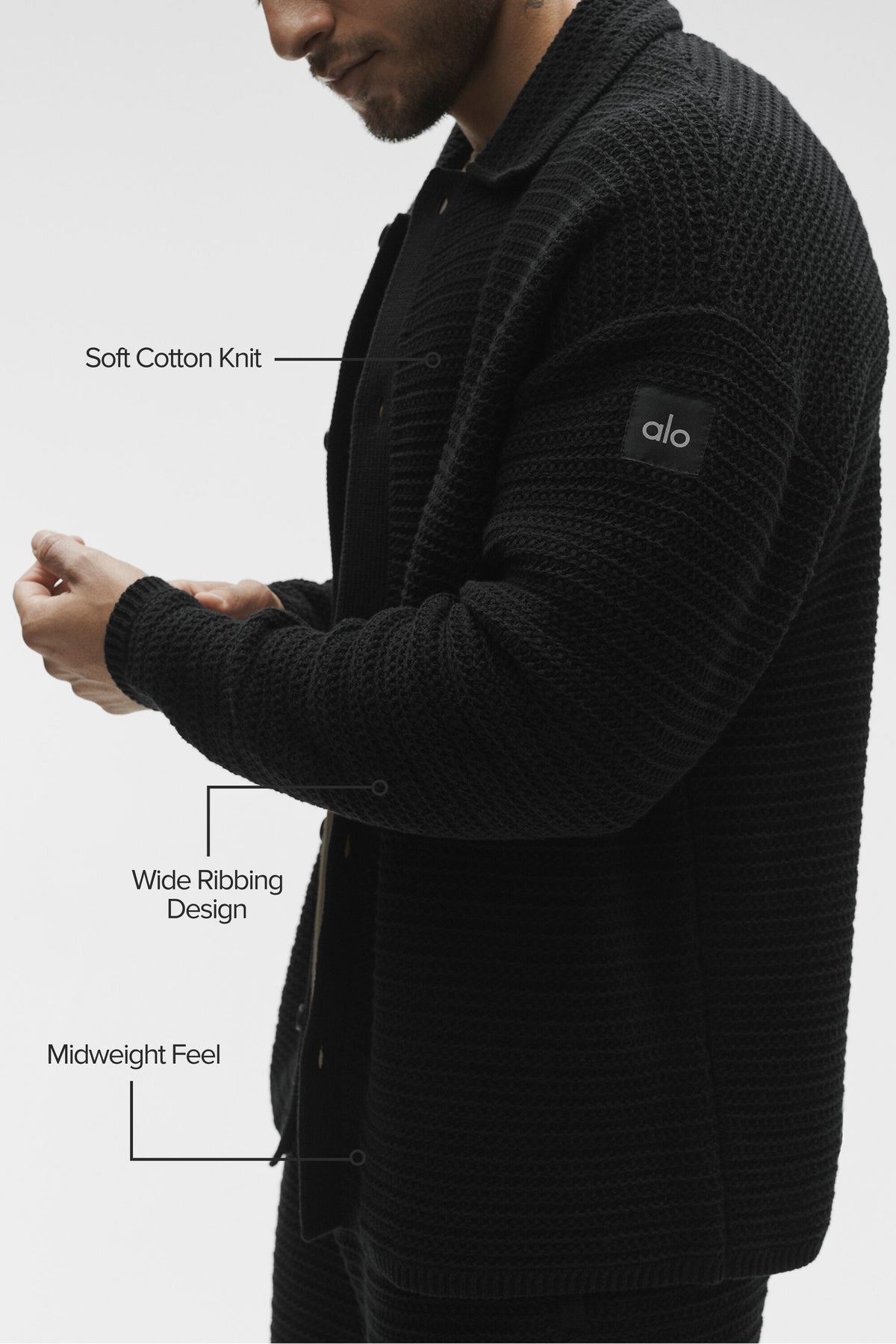 Shift Knit Button Up Long Sleeve - Black--1