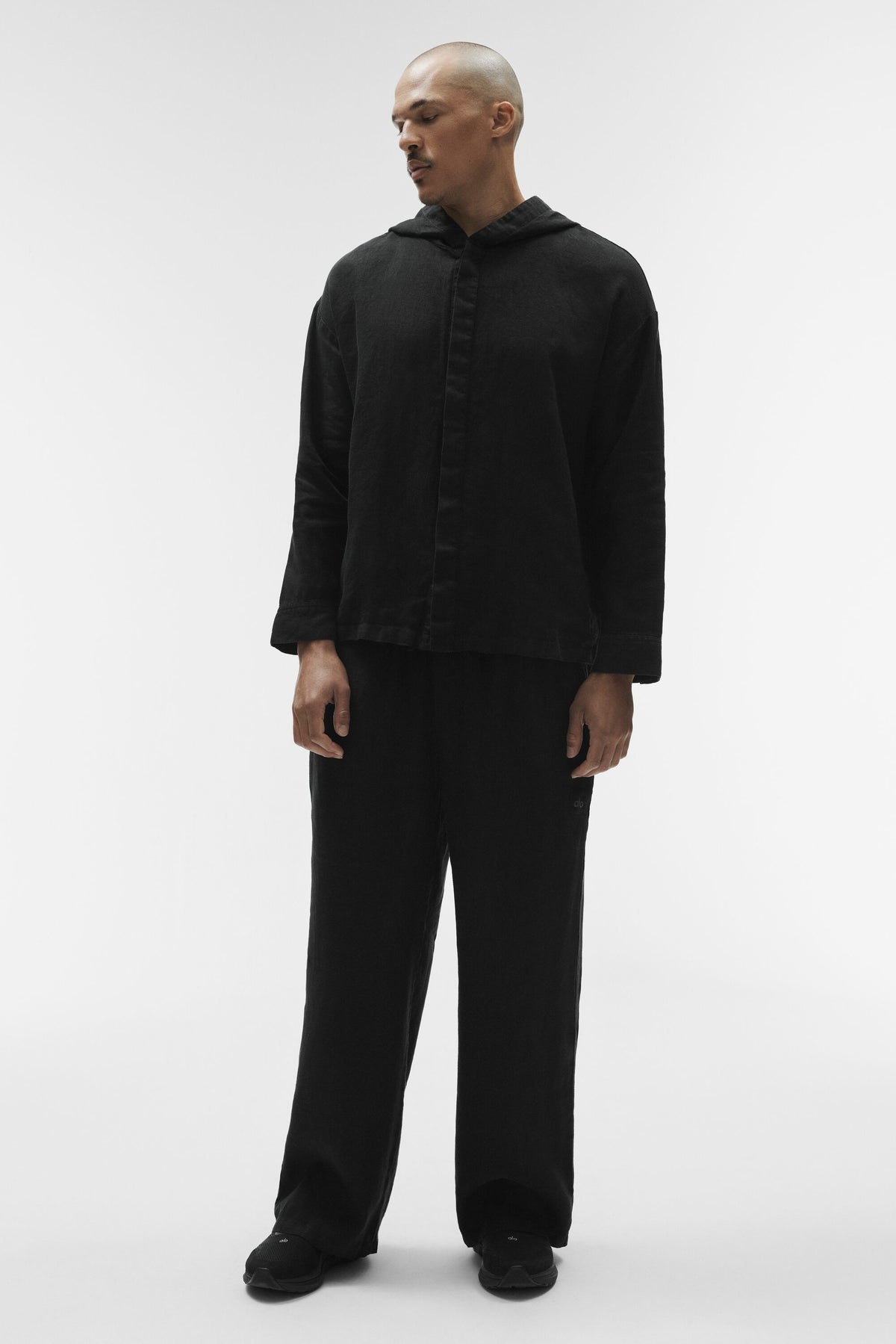 Linen Days Button Up Hoodie - Black--5