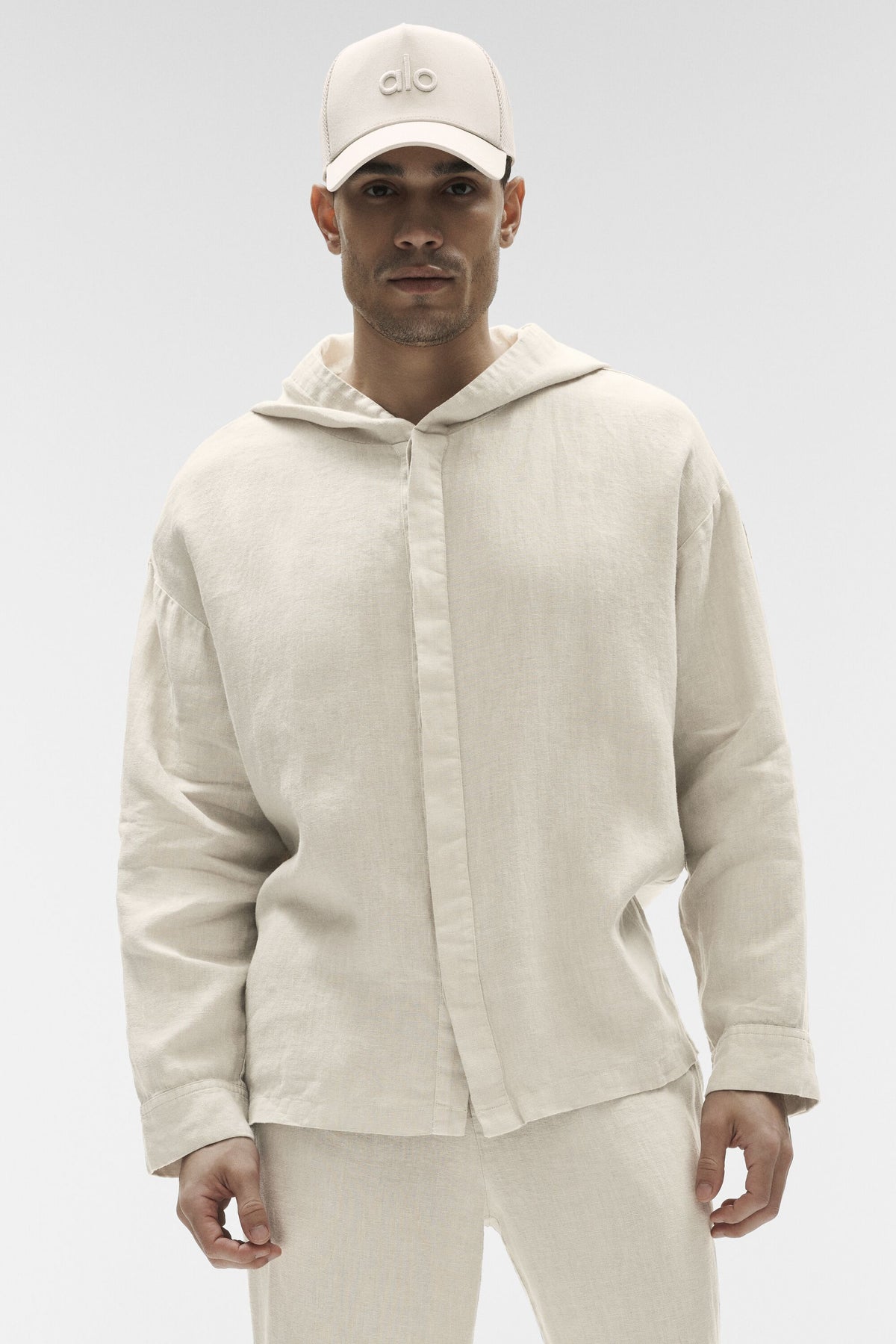 Linen Days Button Up Hoodie - Bone--2