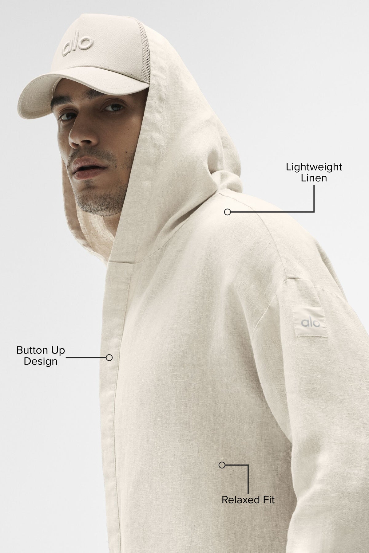 Linen Days Button Up Hoodie - Bone--1