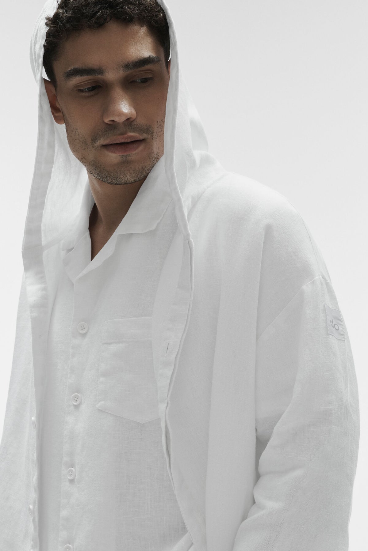 Linen Days Button Up Hoodie - White--2
