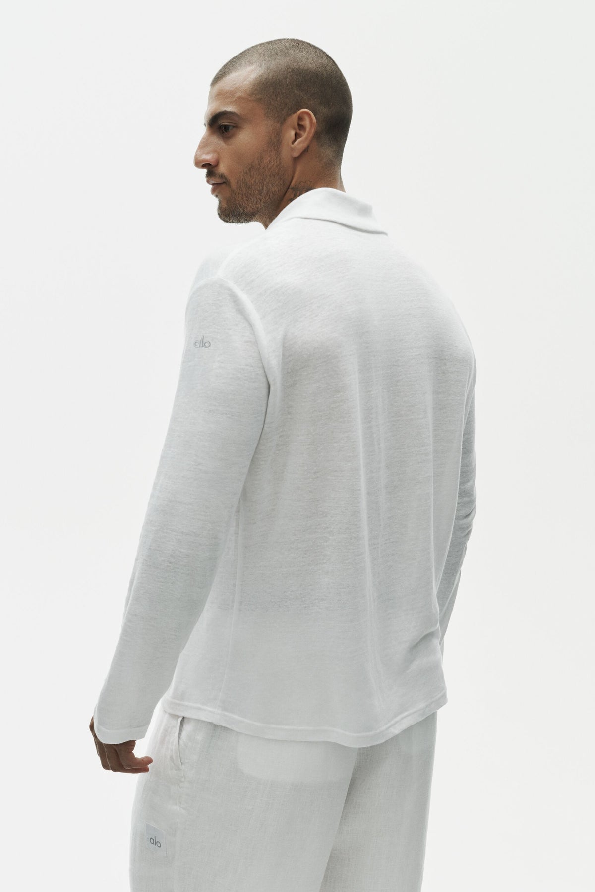 Linen Jersey Coastal Long Sleeve Button Up - White--3