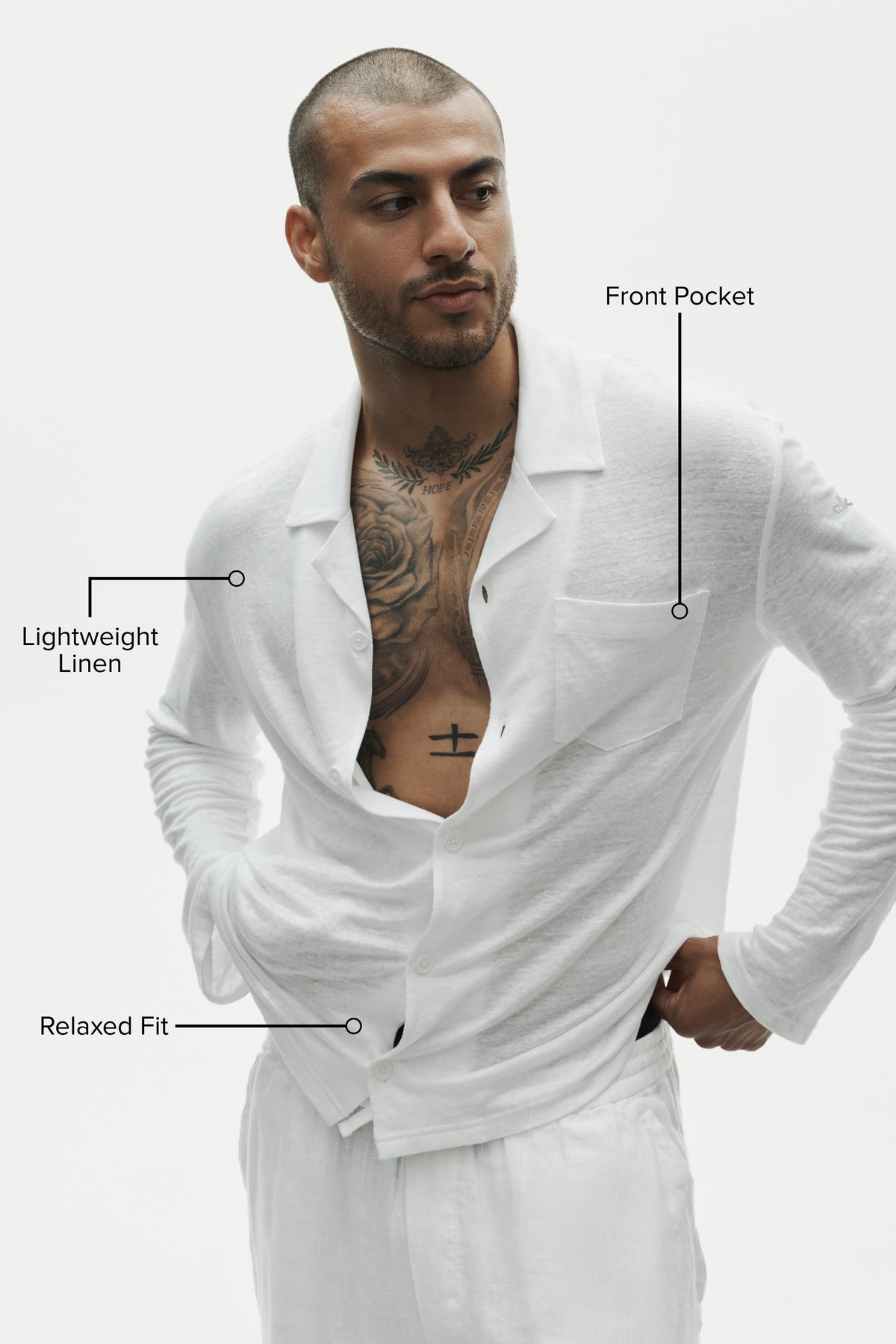 Linen Jersey Coastal Long Sleeve Button Up - White--1