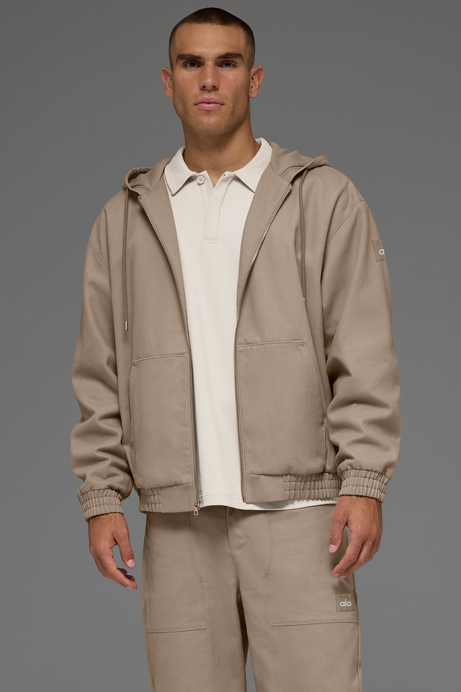 Cotton Canvas Full Zip Hoodie - Gravel--2