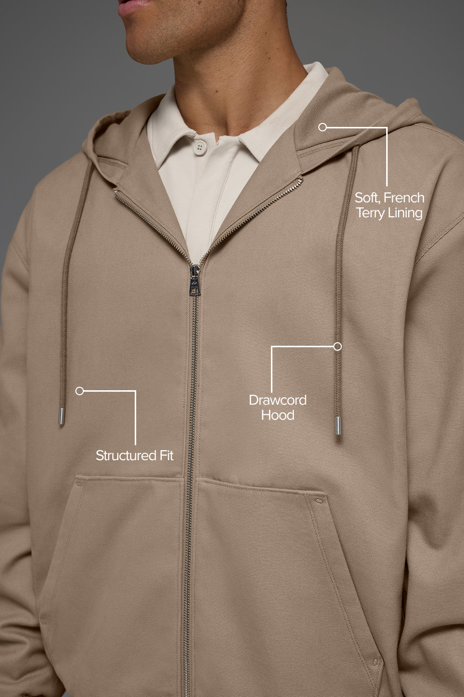 Cotton Canvas Full Zip Hoodie - Gravel--1