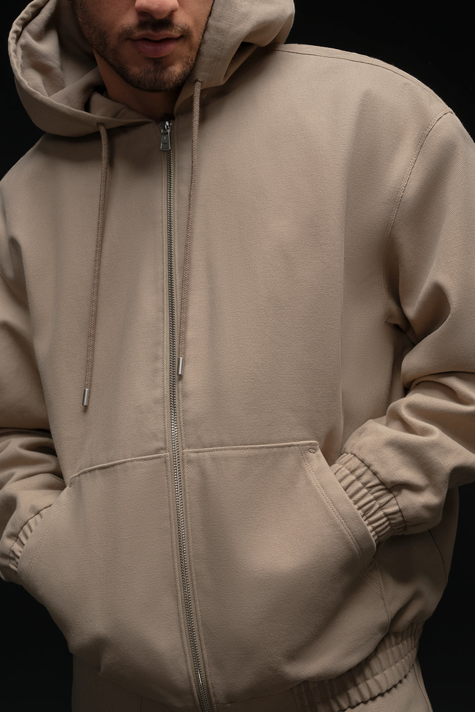 Cotton Canvas Full Zip Hoodie - Gravel--0
