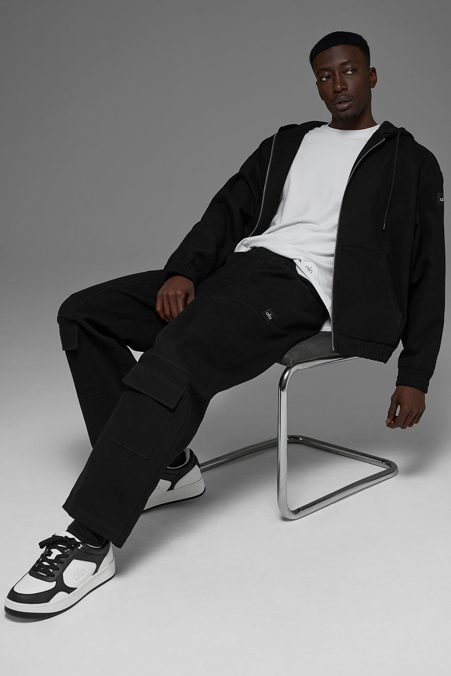 Cotton Canvas Full Zip Hoodie - Black--5