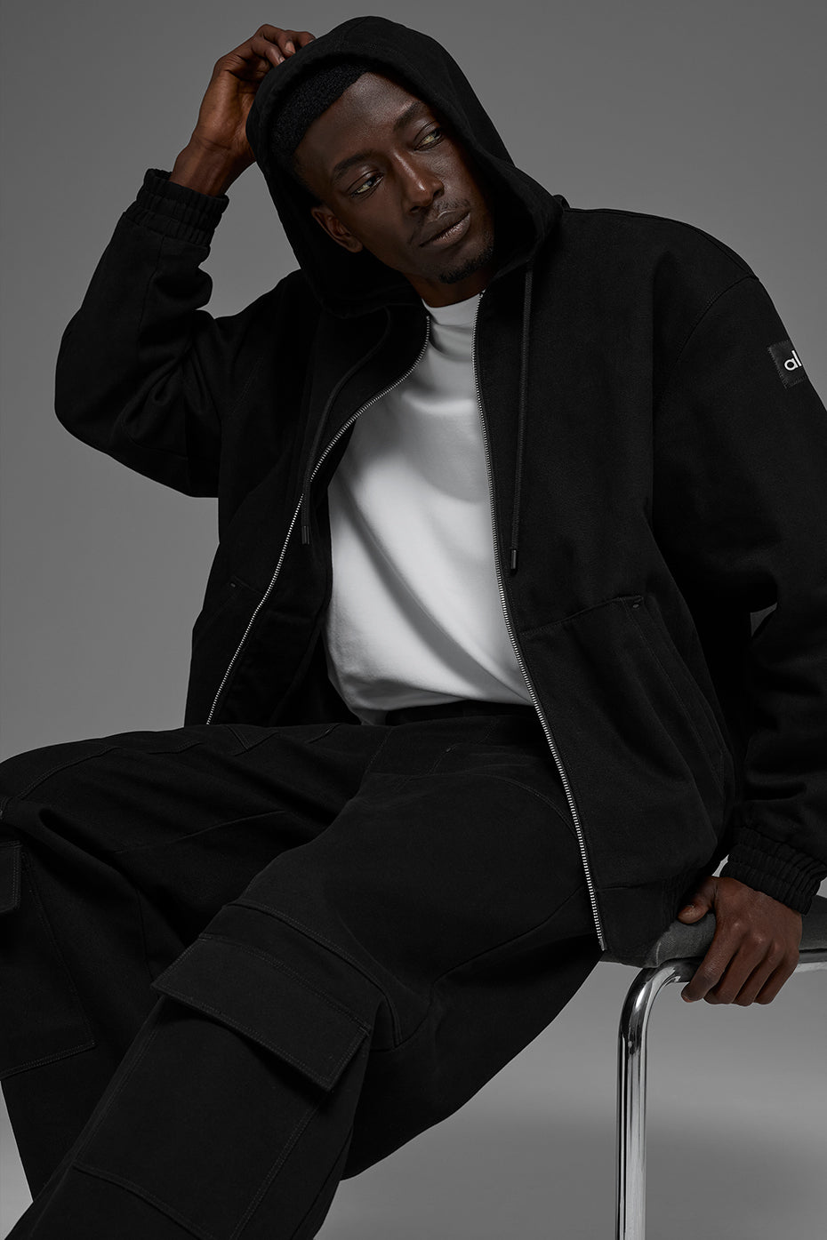 Cotton Canvas Full Zip Hoodie - Black--3