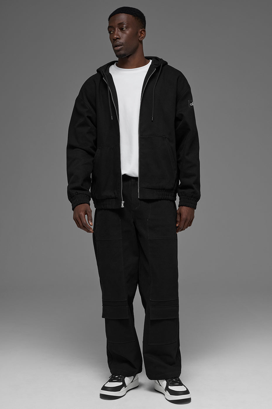 Cotton Canvas Full Zip Hoodie - Black--4