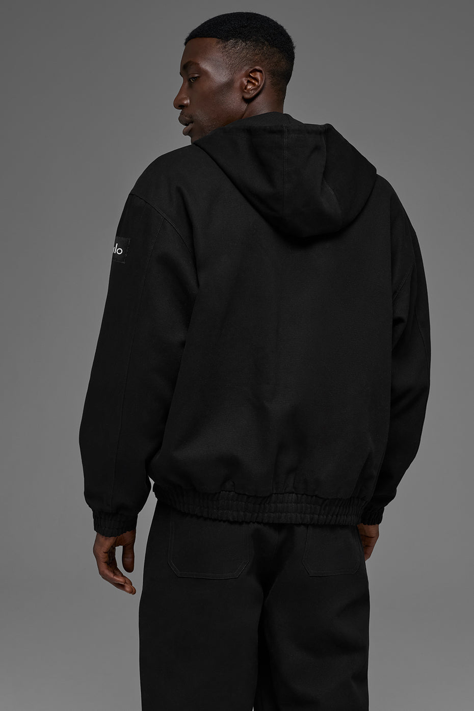 Cotton Canvas Full Zip Hoodie - Black--2