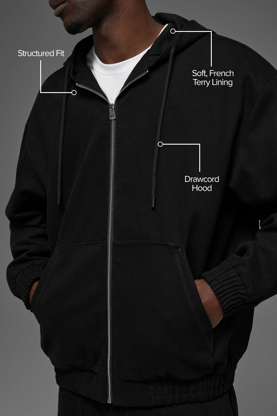 Cotton Canvas Full Zip Hoodie - Black--1