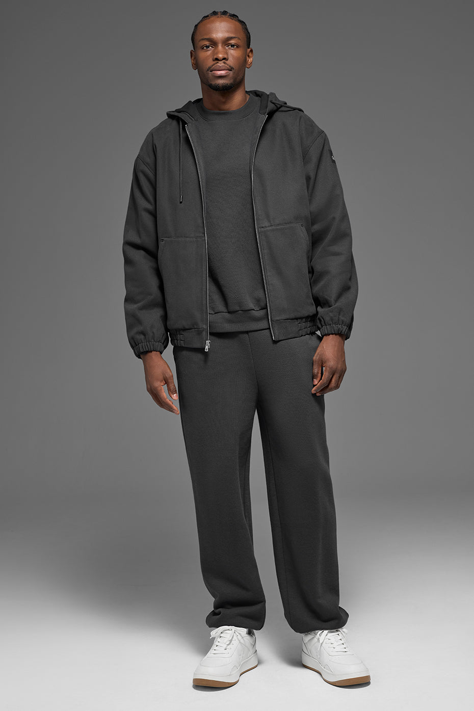 Cotton Canvas Full Zip Hoodie - Anthracite--3