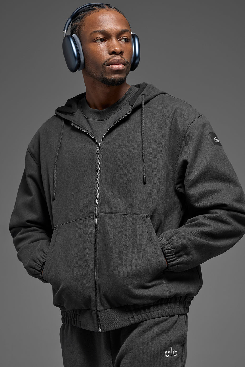 Cotton Canvas Full Zip Hoodie - Anthracite--0