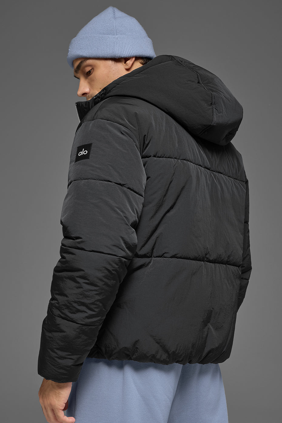 Crinkle Nylon Hooded Stage Puffer - Black--2