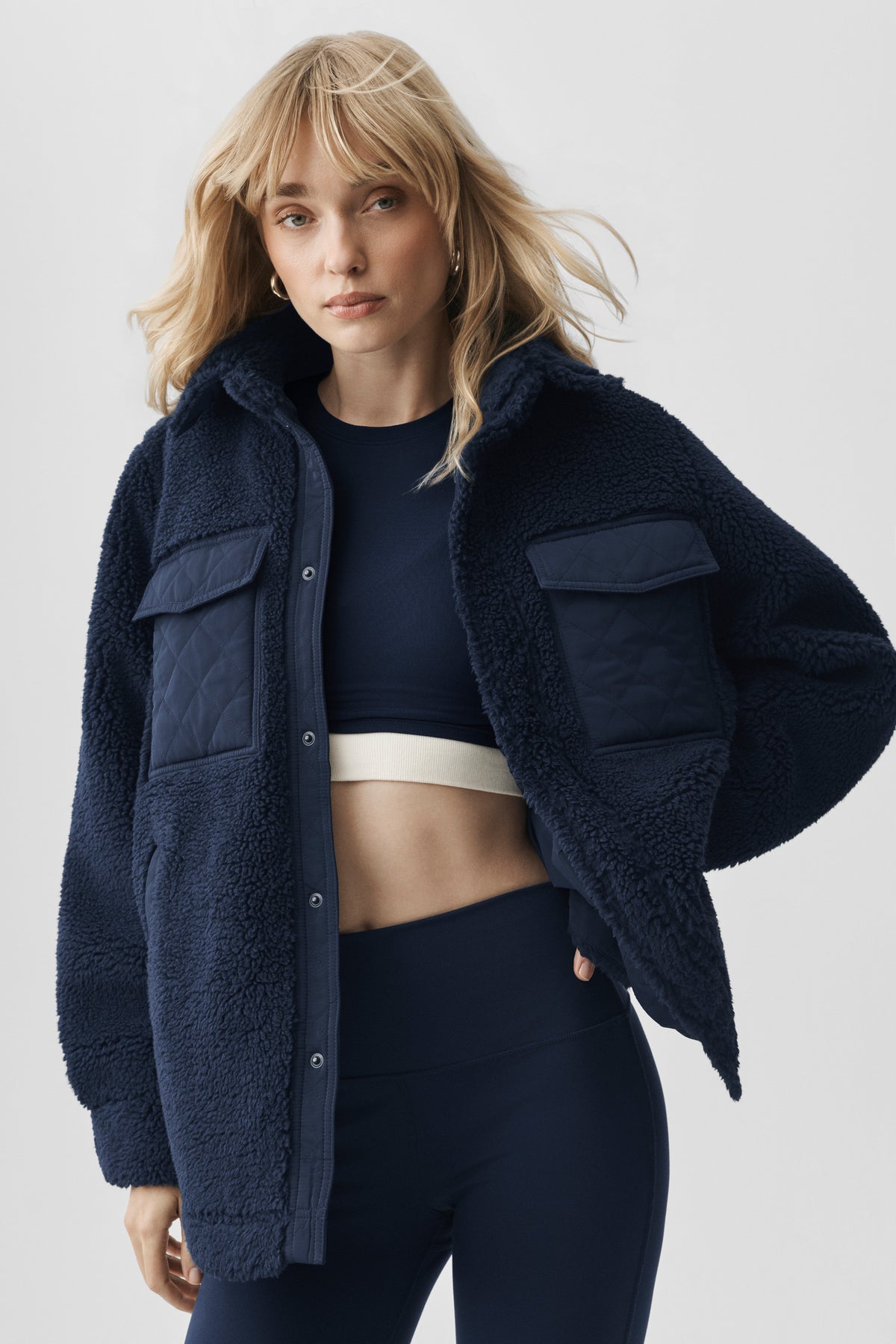 Sherpa Edge Shacket - Navy--2