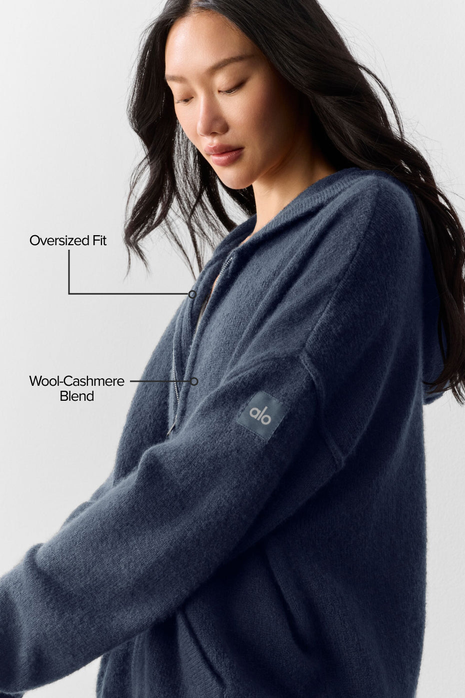 Wool Cashmere New Class Full Zip Hoodie - Navy--1