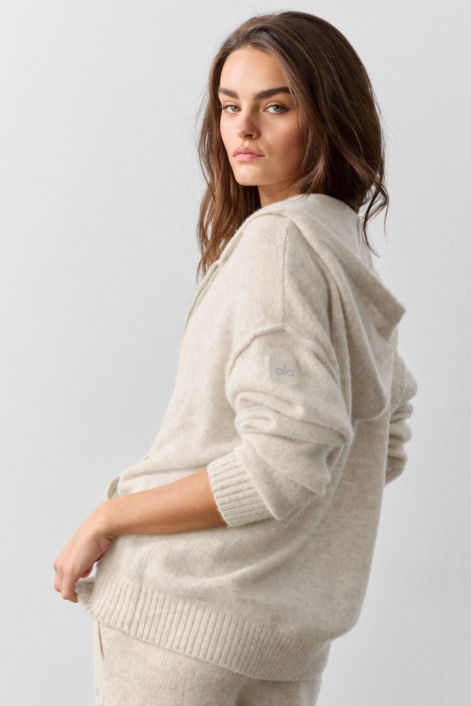 Wool Cashmere New Class Full Zip Hoodie - Oatmeal Heather--3
