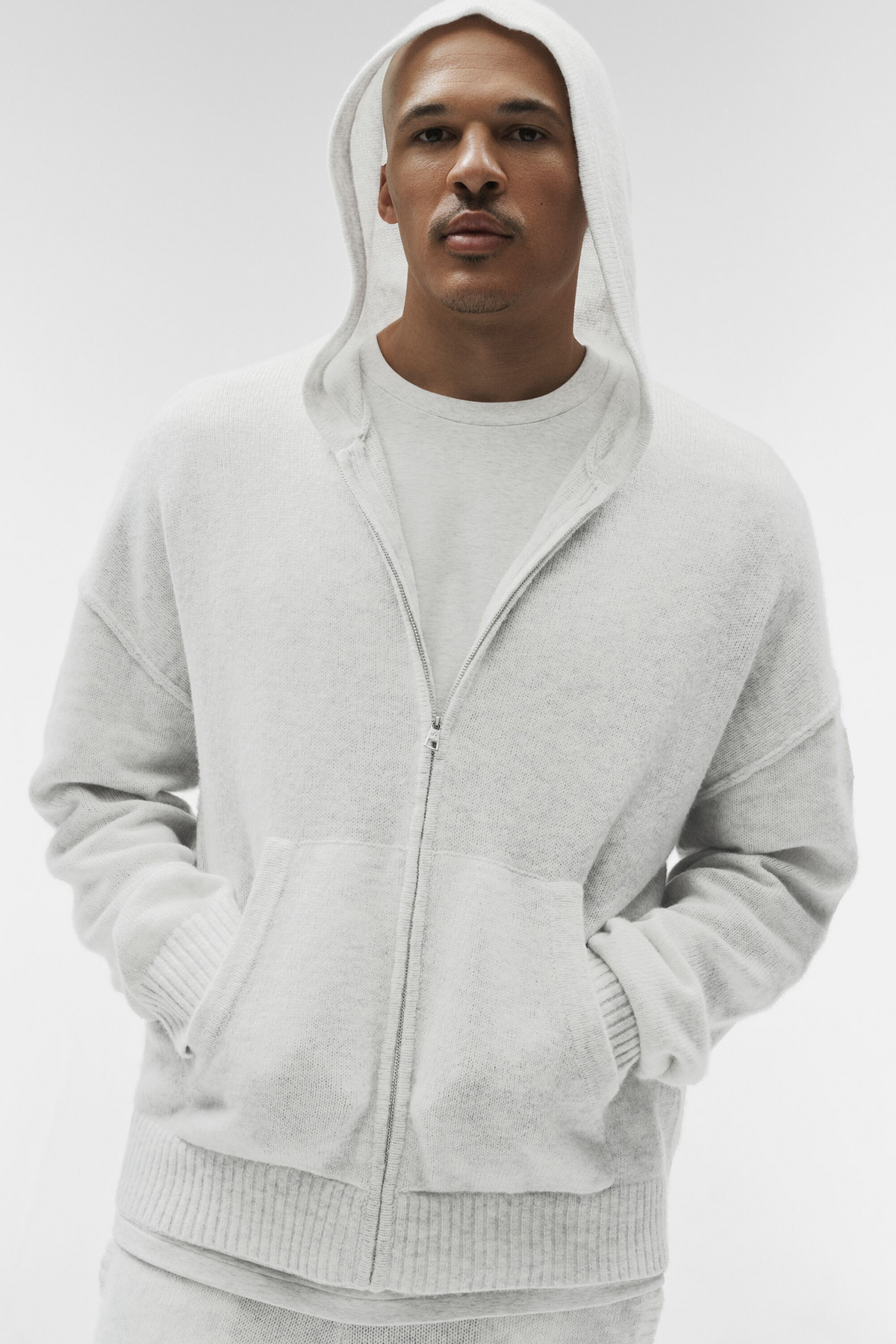 Wool Cashmere New Class Full Zip Hoodie - White Heather--2