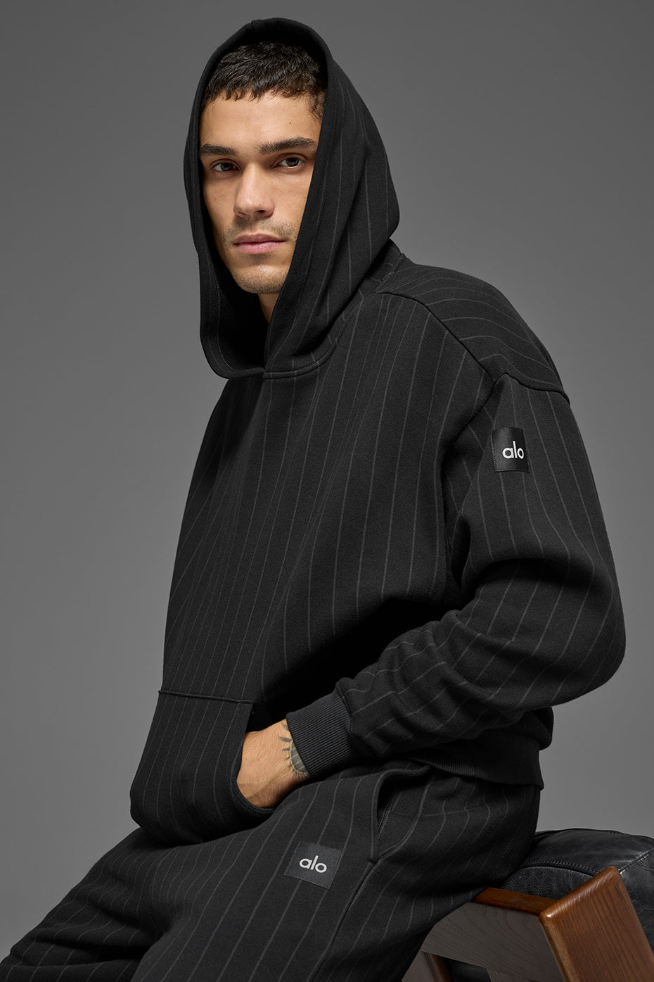 Pinstripe Hoodie - Black Pinstripe--3