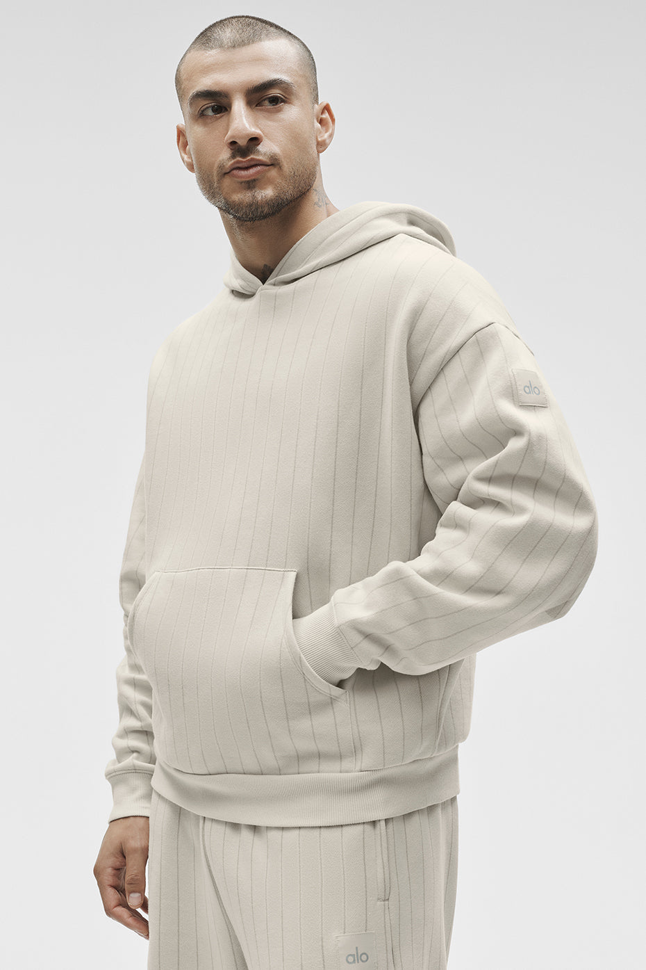 Pinstripe Hoodie - Bone Pinstripe--2