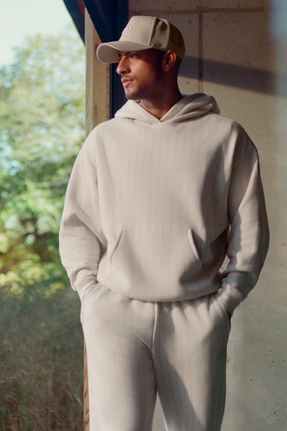 Pinstripe Hoodie - Bone Pinstripe--0