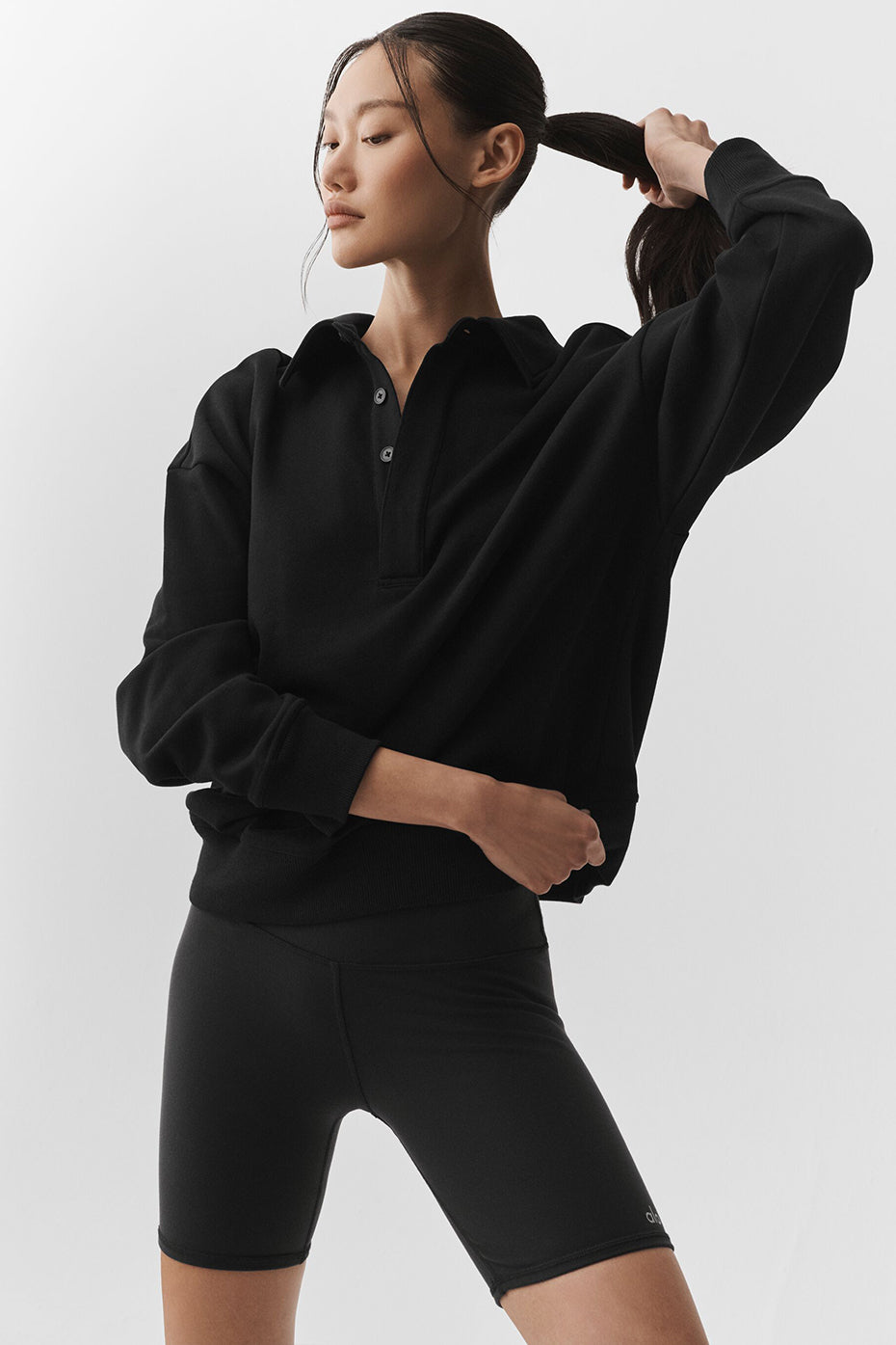 Take It Easy Long Sleeve Henley Pullover - Black--0