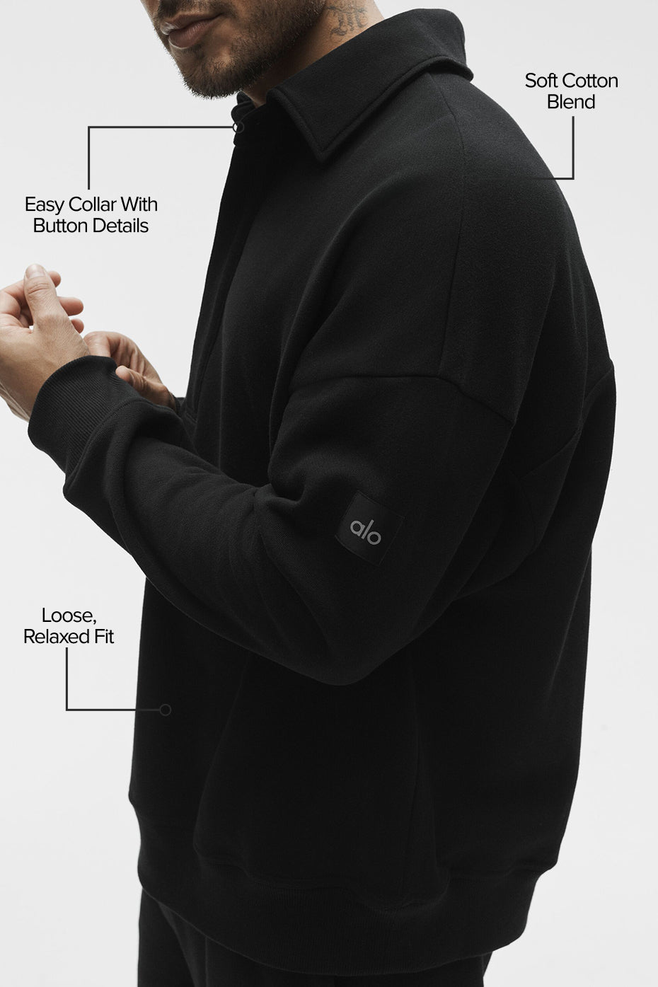 Take It Easy Long Sleeve Henley Pullover - Black--1