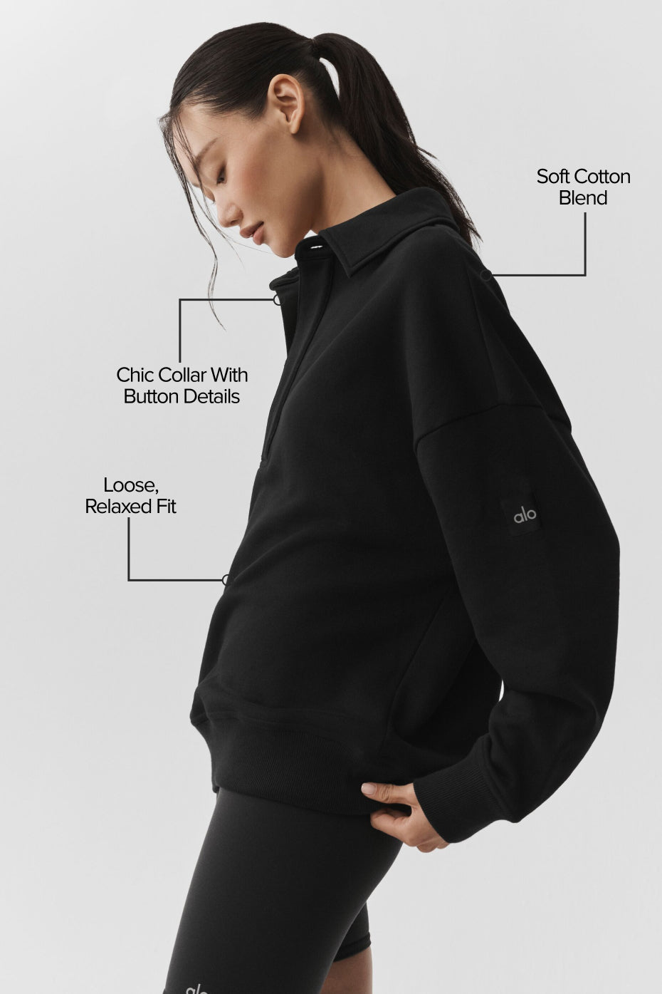 Take It Easy Long Sleeve Henley Pullover - Black--1