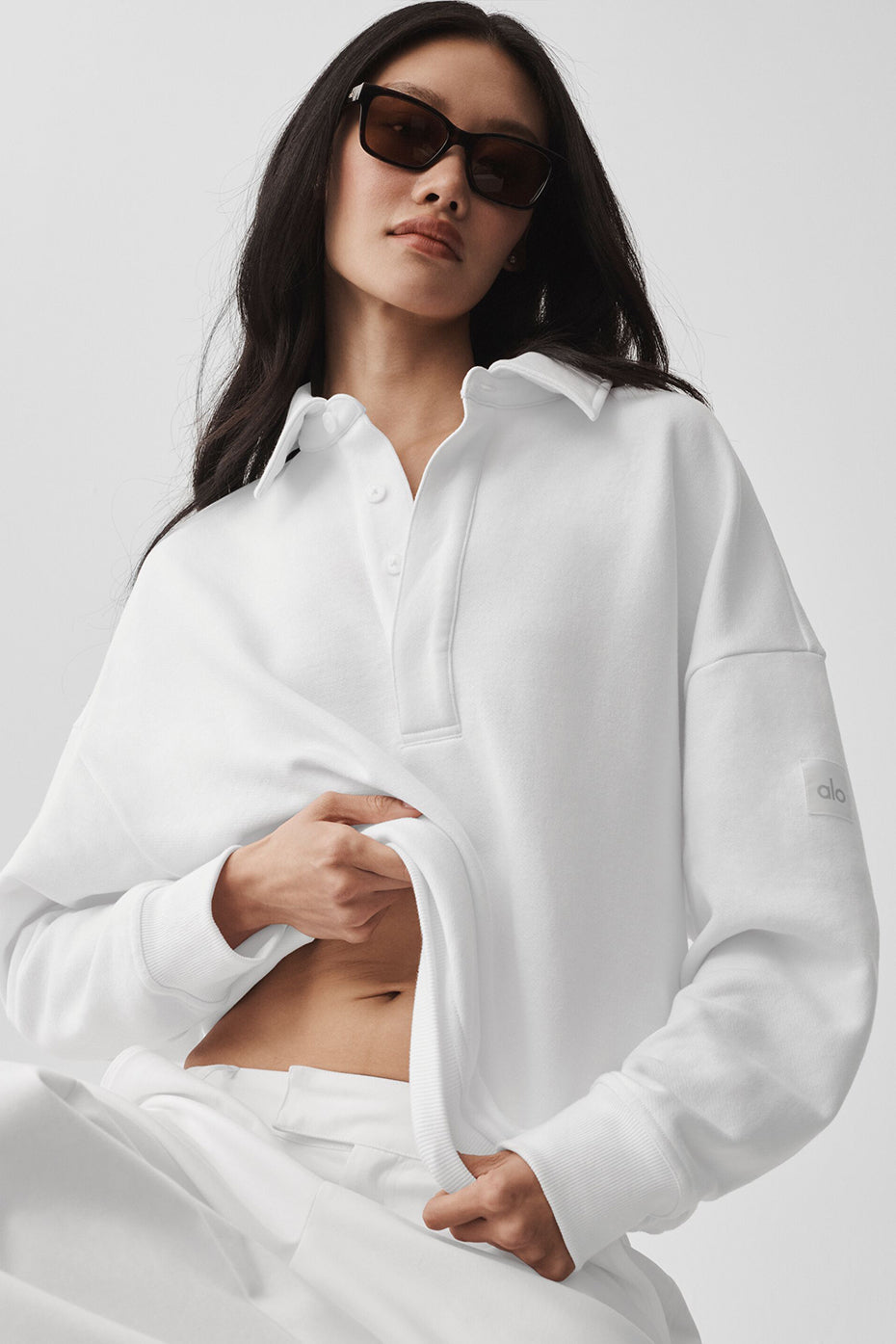Take It Easy Long Sleeve Henley Pullover - White--2
