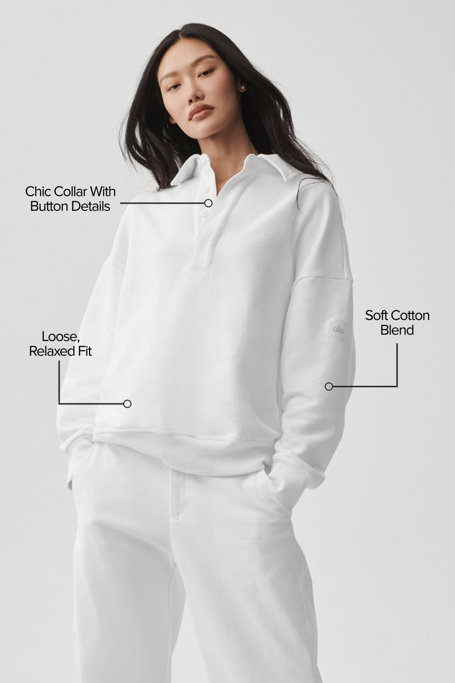 Take It Easy Long Sleeve Henley Pullover - White--1