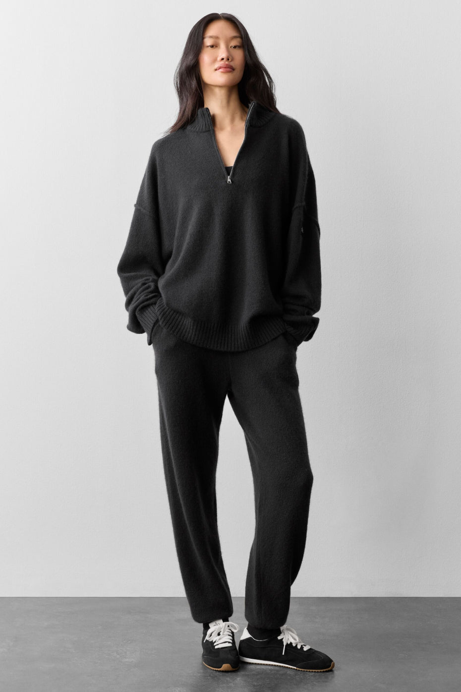 Wool Cashmere New Class 1/4 Zip Pullover - Black--4