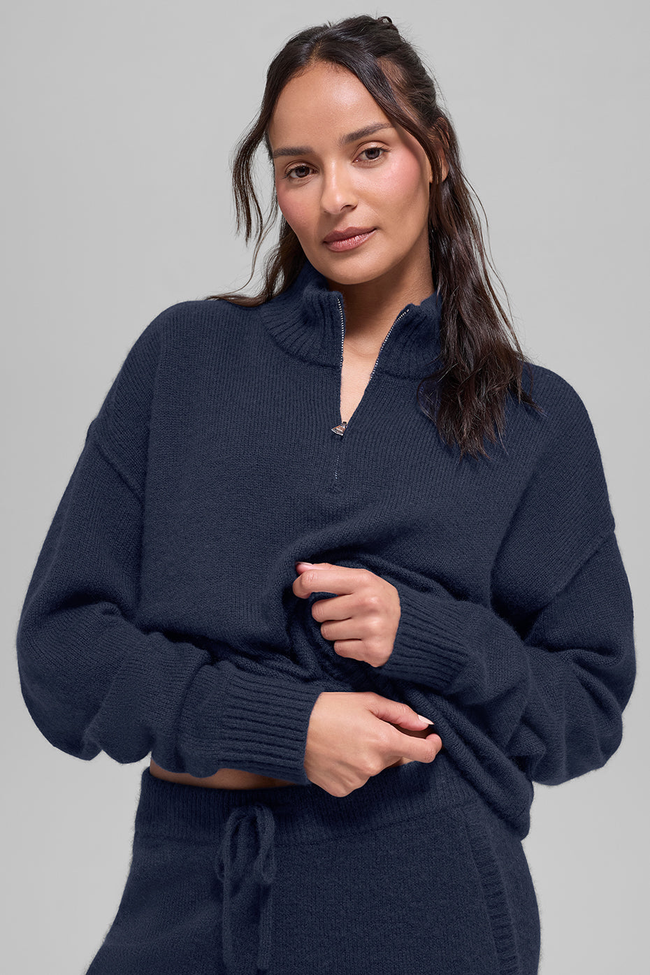 Wool Cashmere New Class 1/4 Zip Pullover - Navy--0