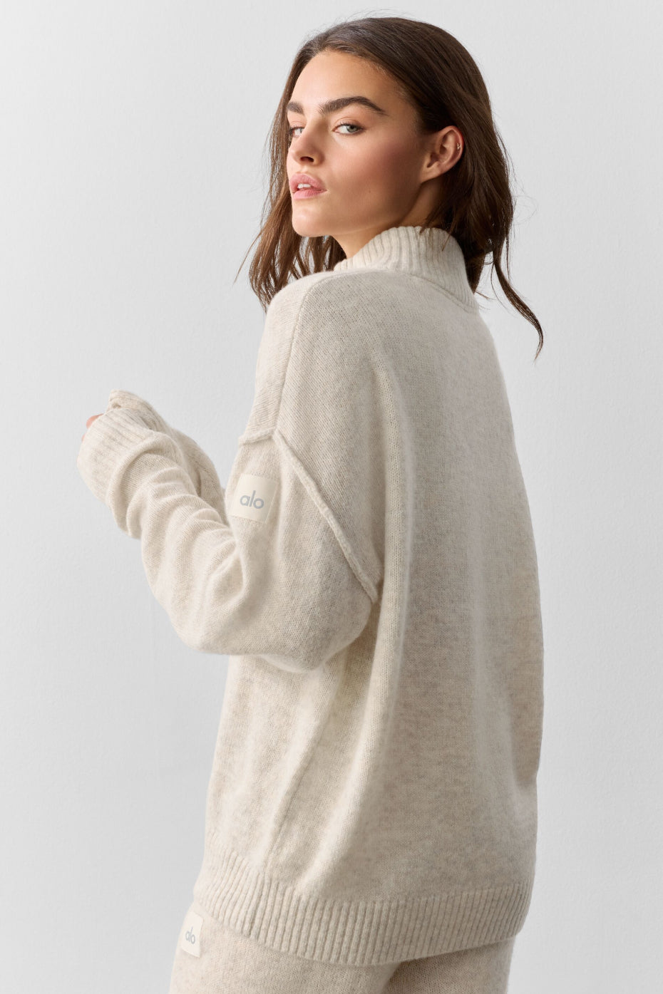 Wool Cashmere New Class 1/4 Zip Pullover - Oatmeal Heather--3