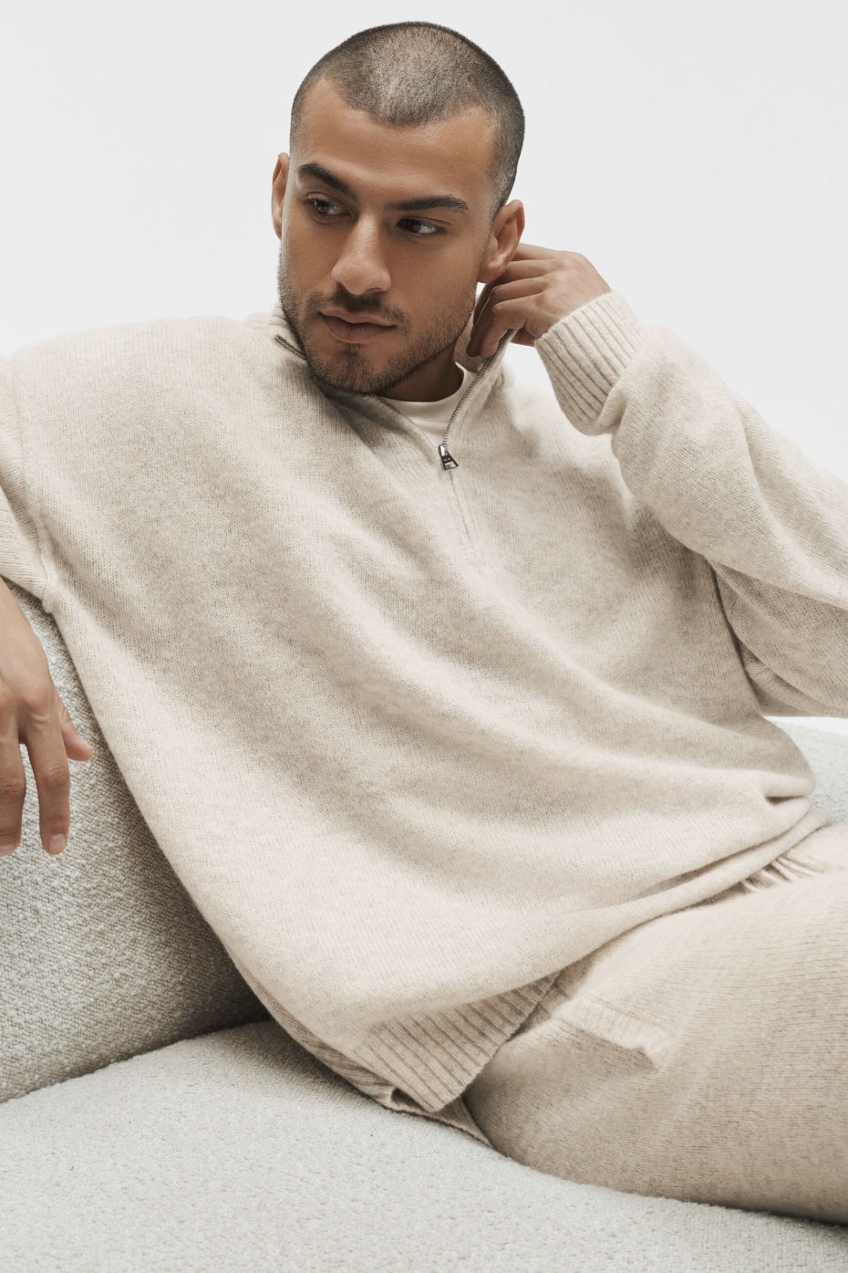Wool Cashmere New Class 1/4 Zip Pullover - Oatmeal Heather--3