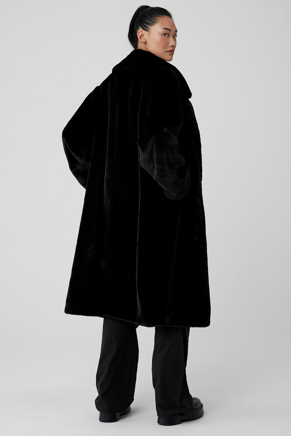 Oversized Faux Fur Trench - Black--1