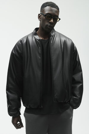 Faux Leather Premier Bomber - Black