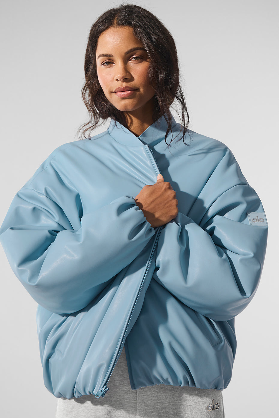 Faux Leather Premier Bomber - Celestial Blue--2