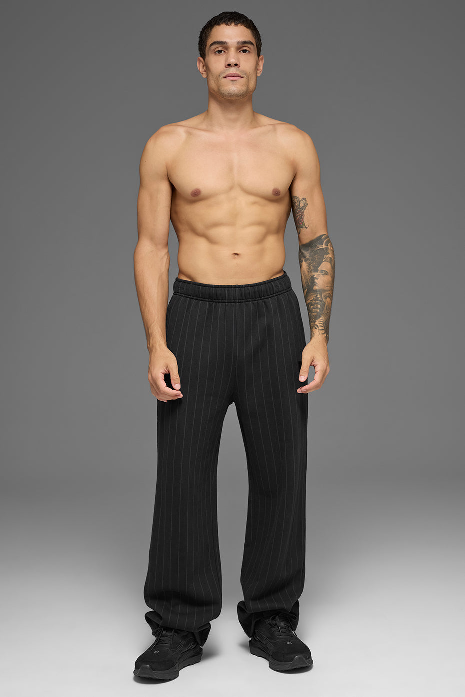 Pinstripe Straight Leg Sweatpant - Black Pinstripe--4
