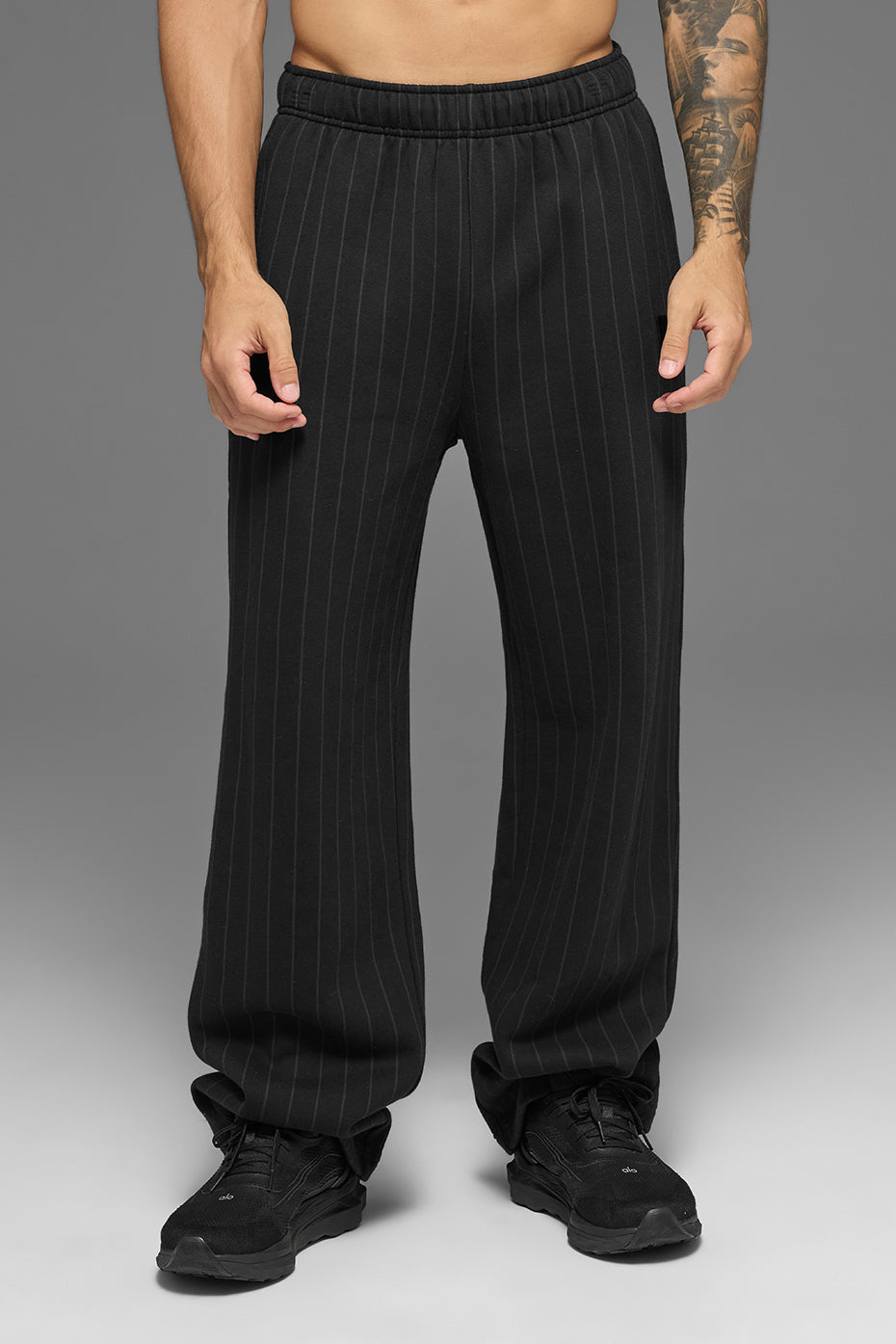 Pinstripe Straight Leg Sweatpant - Black Pinstripe--2