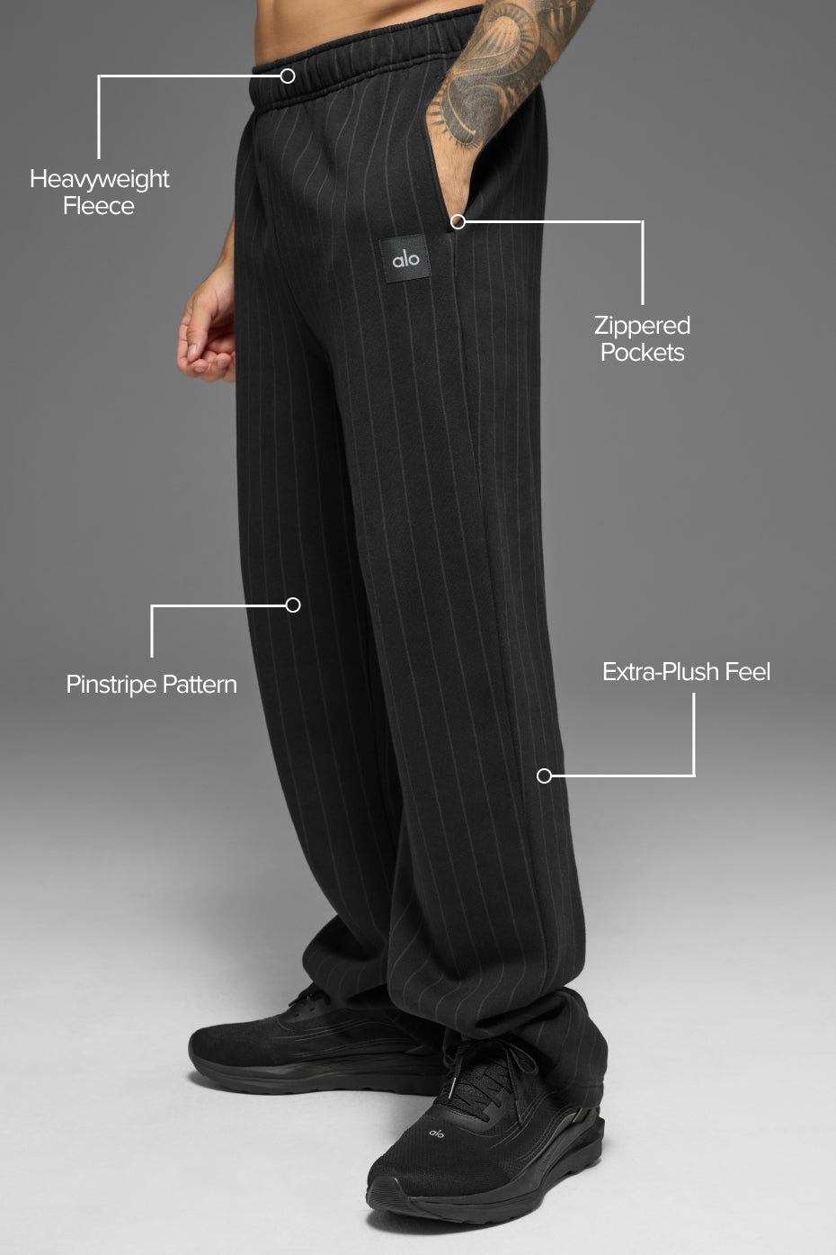 Pinstripe Straight Leg Sweatpant - Black Pinstripe--1