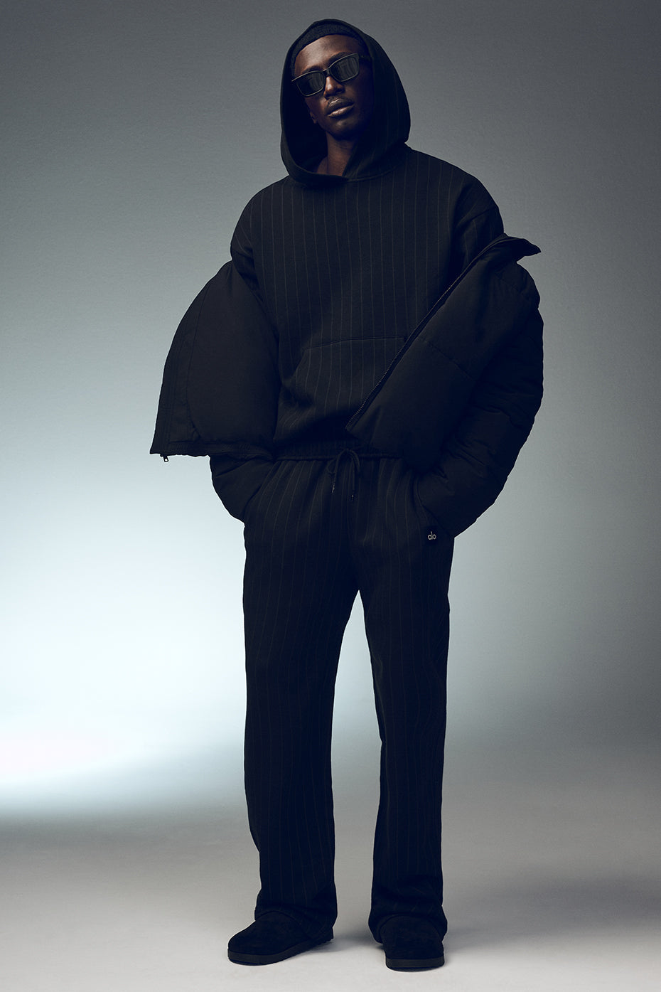 Pinstripe Straight Leg Sweatpant - Black Pinstripe--0