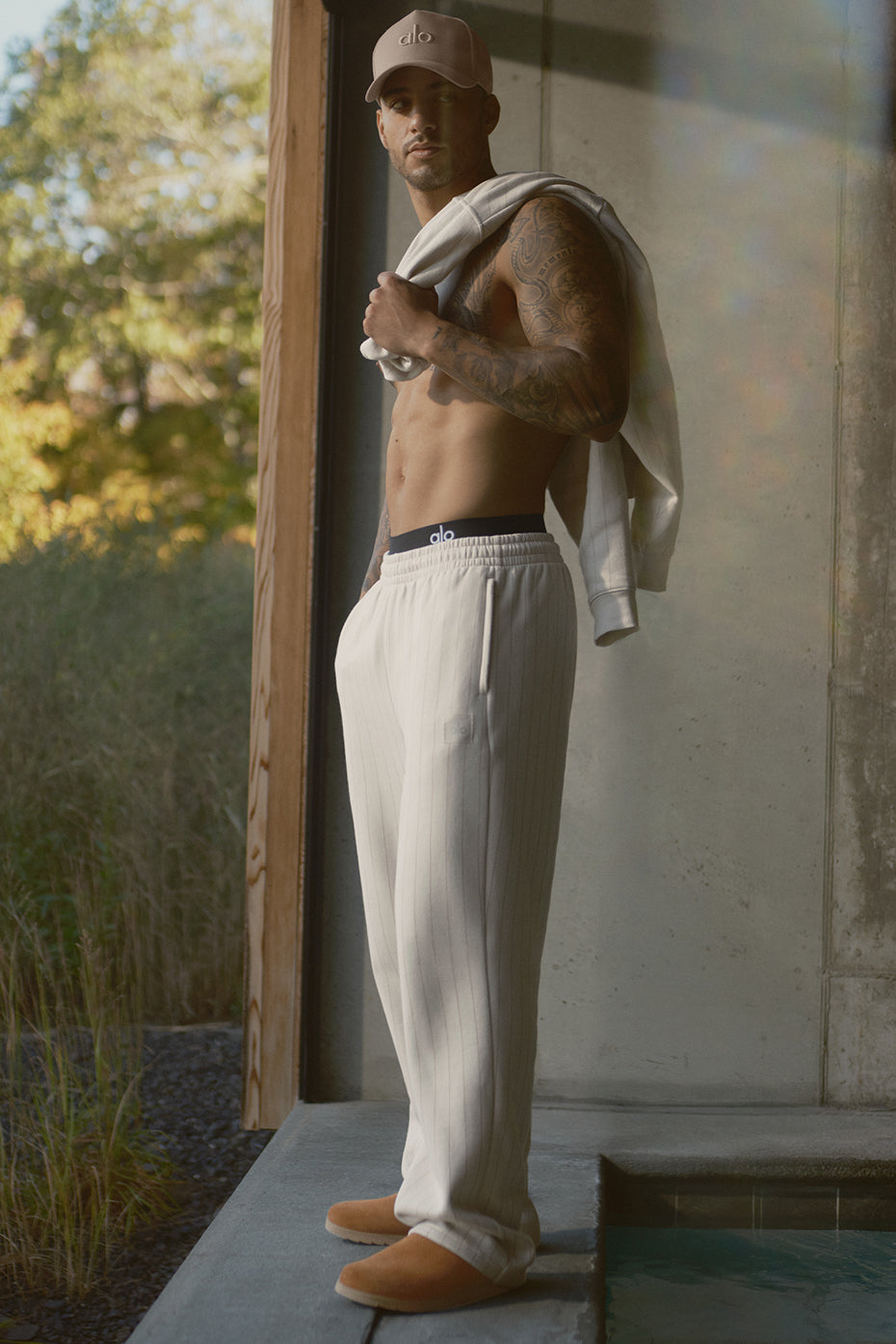 Pinstripe Straight Leg Sweatpant - Bone Pinstripe--0