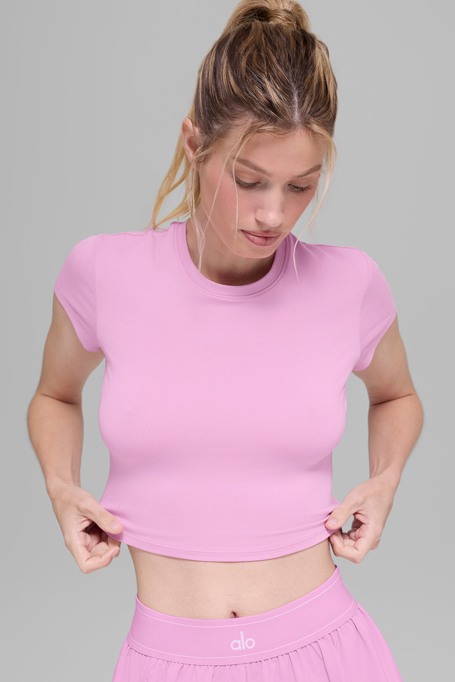 Alosoft Crop Finesse Short Sleeve - Candy Heart Pink--2